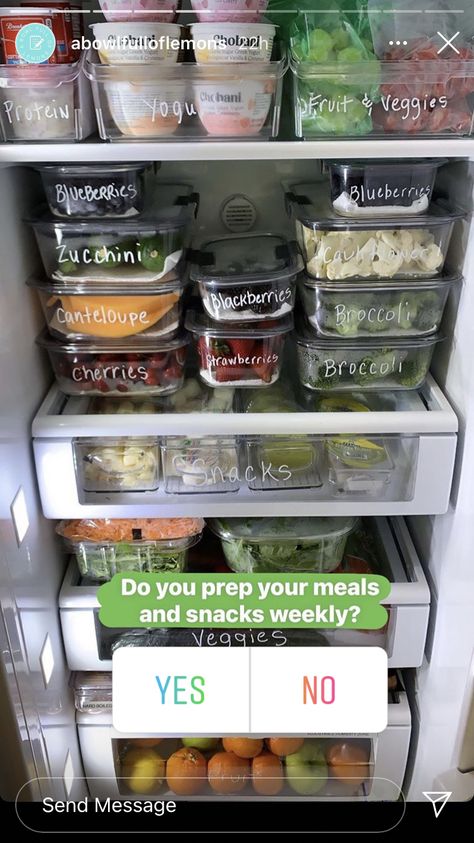 Healthy Snack Organization, Sunday Week Prep, Clean Eating Fridge, Organized Eating, Healthy Fridge, Meal Prep Plans, Healthy Lunch Meal Prep, Healthy Food Motivation, Fridge Organization