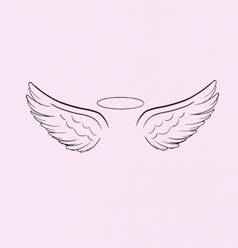 Angel Wings With Name Tattoo, Fineline Angel Tattoo, Angel Wings Drawing Easy, Simple Wing Tattoo, Angel Wings And Halo Tattoo, Wings And Halo Tattoo, Simple Angel Wings Tattoo, Simple Angel Tattoos, Wing Tattoo Arm