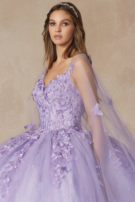 Ballroom Extravaganza, Cape Dress Long, Long Ball Dresses, Era Dresses, Elegant Cape, Special Ocassion Dresses, Long Ball Gown, Sheer Cape, Butterfly Applique