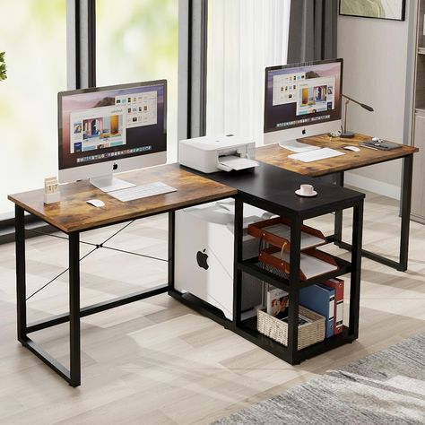 PRICES MAY VARY. [Two Person Workstation Desk]: This 92.5’’ double computer desk accommodates two people perfectly, offering a spacious and modern side-by-side workspace, great for organizing and sharing work space with your partner, workmate or family. At the same time the center storage stand can provide independent space to prevent distractions. [PC Case Stand for 2 People]: The inner shelf of the two person table is specially designed as CPU stand,with spacious space to hold 2 CPU host.The h Heat Press Table, Desk For Two People, Double Computer Desk, Dual Desk, Long Computer Desk, Pilot School, Desk Retro, Bedroom Office Combo, Desk For Two