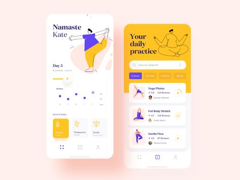 Routine App, Health App Design, School Works, Yoga App, App Design Layout, Mobile App Design Inspiration, App Interface Design, Mobile Ui Design, App Layout