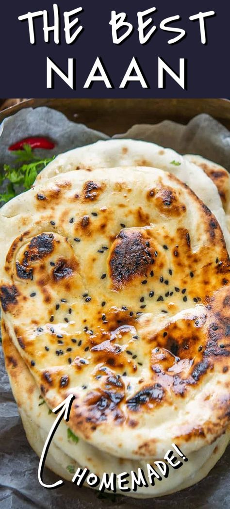 Want to make a restaurant like Naan Bread at home? Then look no further. This recipe makes the best one ever. Make them on a stovetop on a tawa or use an oven, they will turn up equally delicious. Easy Naan Recipe, Easy Naan, Plain Naan, Homemade Naan, Recipes With Naan Bread, Bread At Home, Roti Recipe, Naan Recipe, Eating Light