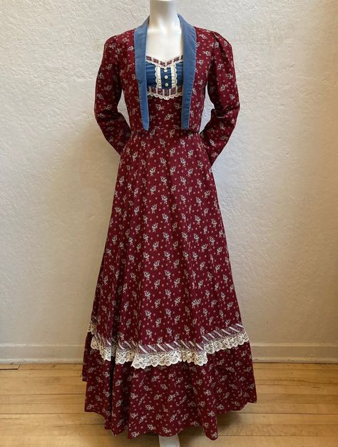 Red Gunne Sax Dress, Maxi Dress With Jacket, Vintage Gunne Sax Dress, 70s Prairie Dress, 1970s Fashion Women, Sax Dress, Prairie Dresses, Leg Of Mutton Sleeve, Gunne Sax Dress