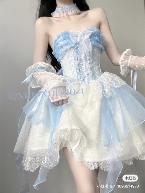 Blue Cute, Anime Dress, Cute Anime, Gloves, China, Anime, Blue, White