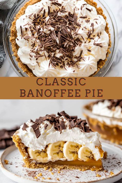 Nothing brings me joy quite like a slice of banoffee pie. Between the buttery crust, thick caramel filling, and fresh bananas, it's the perfect dessert. Banana Foster Pie Recipe, Banana Caramel Pie, Banoffee Tart, Award Winning Pies, Banoffee Pie Recipe, Dessert Pies, Banana Cream Pie Recipe, Banana Pie, Caramel Filling