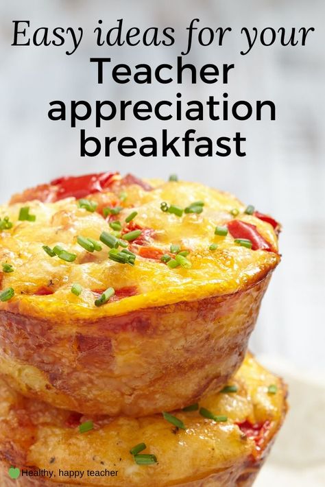 Want to show a teacher some appreciation? How about having a shared breakfast, featuring some of these teacher appreciation breakfast ideas! #teacherappreciation #teacherappreciationideas #teacherappreciationbreakfast Teacher Back To School Breakfast Ideas, Teacher Appreciation Food Ideas For Staff, Teacher Breakfast Ideas Simple, Breakfast Ideas For Teacher Appreciation, Teacher Appreciation Brunch Ideas, Teachers Breakfast Ideas, Breakfast For Teachers Appreciation, Easy Staff Breakfast Ideas, Teacher Breakfast Bar