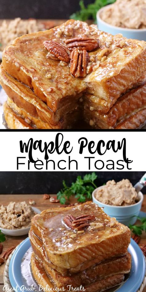 Maple Pecan French Toast is a delicious twist on the classic breakfast favorite that is loaded with pecans and maple. Maple Syrup French Toast, Maple Breakfast Recipes, Pecan Dinner Recipes, Caramel Pecan French Toast, French Toast Flavors, Maple Pecan French Toast, Loaded French Toast, Flavored French Toast, Croissant Bread French Toast