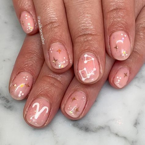 Aires Nail Designs, Aries Themed Nails, Aries Season Nails, Aries Zodiac Nail Designs, Aries Zodiac Nails, Aries Nail Art, Aries Inspired Nails, Birthday Nails Aries, Baker Nails