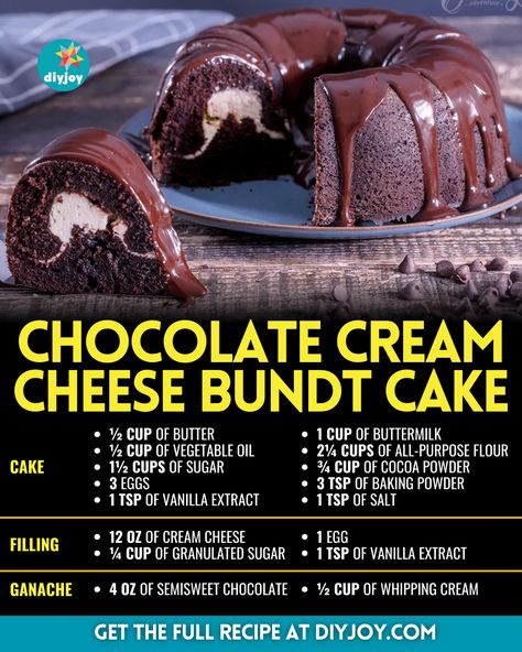 Easy Chocolate Cream Cheese Bundt Cake Recipe Chocolate Cream Cheese Bundt Cake, Bundt Cake Recipes Chocolate, Bunt Cake Recipe, Cream Cheese Bundt Cake, Bundt Cake Recipe, Cream Cheese Pound Cake, Yum Recipes, Chocolate Bundt Cake, Chocolate Cream Cheese