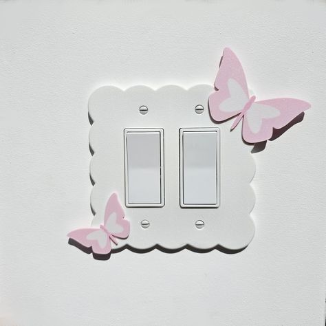 This listing is for a custom double white cloud design light switch plate cover with pastel white and pink butterfly design. This listing fits a double rocker switch but is available for single, double and triple rocker switch cover plates.  Perfect for toddlers room, kids room, nursery or anywhere a little creativity or brightness is wanted. Great for Baby Shower Gift, Birthday Gift or when remodeling.  Designed with pastel colors and a textured finish which shimmers in the light. Easy to insta Mariah Christmas, Toddlers Room, Cloud Light, Pastel White, Cloud Design, Cloud Lights, Old Lights, Girly Room, Cute Bedroom Decor