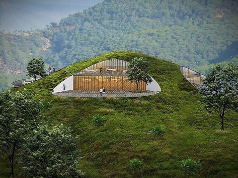 Green Roof Architecture, Underground Home, Underground Building, Housing Plans, Shelter House, Custom House Plans, Earth Sheltered Homes, Eco House Design, Natural Architecture