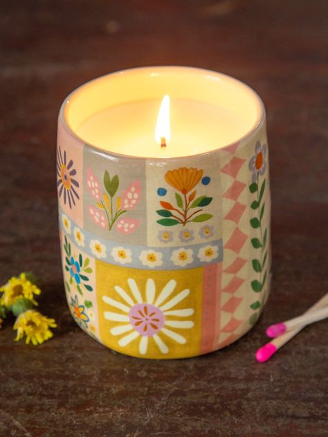 Boho Candles, Candle Decorating, Mug Candles, Mug Candle, Boho Candle, Diy Pottery Painting, Hand Painted Candles, Home Finds, Cerámica Ideas