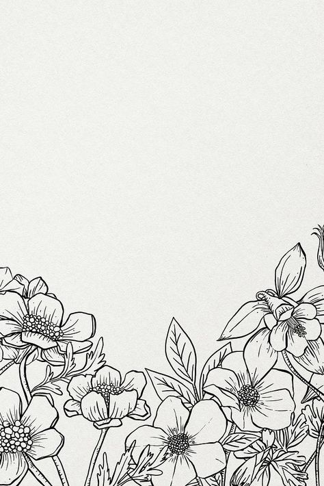 Floral hand drawn background, minimal line art in black and white border | premium image by rawpixel.com / Aum Black And White Flower Illustration, Minimal Border Design, Black And White Flower Background, Black And White Flower Drawing, Black And White Floral Background, Border Design Aesthetic, Nature Line Art, Wildflower Border, Black And White Border