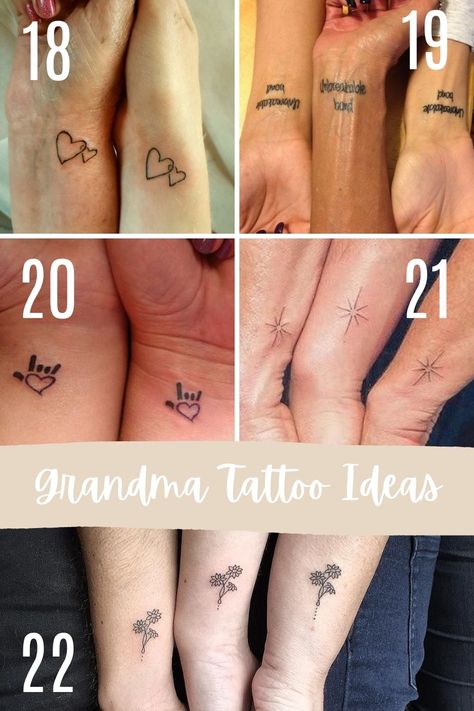 Beautiful Honoring Grandma Tattoos + Ideas - TattooGlee Matching Tattoos Mother Daughter Grandma, Mom Grandma Tattoos, Small Grandma Memorial Tattoos, Small Remembrance Tattoos Simple Grandma, Small Tattoos For Grandma, Grandmother Tattoos For Grandchildren, Mom Daughter And Grandma Tattoos, Grand Parent Tattoo Ideas, Granddaughters Tattoo Ideas