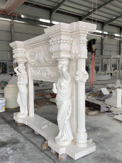 Beautiful Carved Marble Figurative Fireplace Mantel TF590 - Etsy Gold Fireplace Mantle, Greek Fireplace, Living Room Fireplace Ideas, Huge Fireplace, French Style Decor, Classic Fireplace, Marble Carving, Glamour Decor, Fireplace Surround