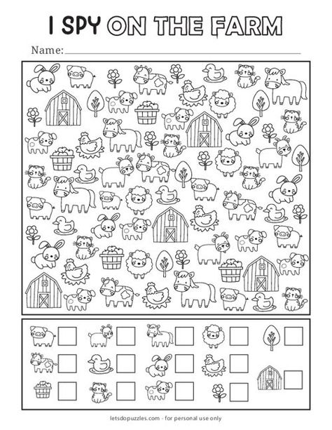 Farm Printable, Spy Games For Kids, Fun Worksheets For Kids, Printable Games For Kids, I Spy Games, Activity Sheets For Kids, Farm Activities, Free Printable Activities, Printables Free Kids