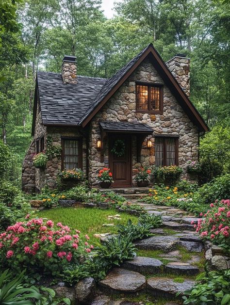 Small Stone House, Stone Cottages, Storybook Cottage, Cottage Exterior, House Cabin, Cottage Cabin, Fairy Cottage, Craftsman Bungalows, Countryside House