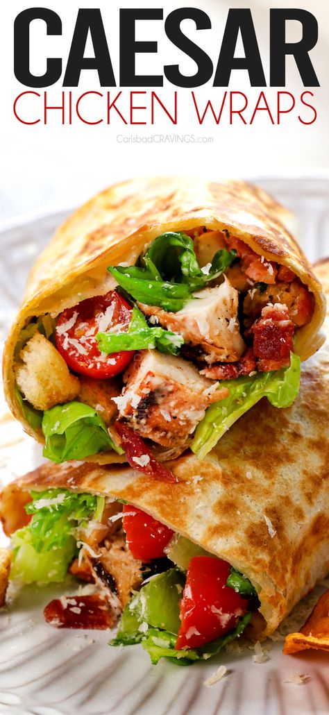 Chicken Caesar Wrap - Carlsbad Cravings Grilled Wraps, Chicken Caesar Wrap Recipe, Use Rotisserie Chicken, Grilled Chicken Caesar, Caesar Salad Wrap, Caesar Wrap, Lemon Basil Chicken, Cravings Recipes, Chicken Caesar Wrap