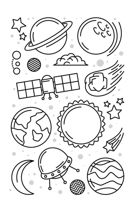 Minimalistic Space Tattoo, Space Drawing Aesthetic, Space Doodles Aesthetic, Minimalist Tattoo Hand, Outer Space Clipart, Outer Space Drawing, Rabbit Headband, Aliens Guy, Banner Doodle