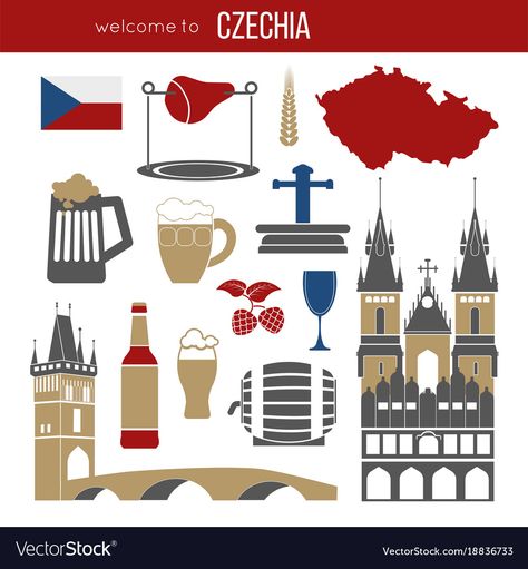 Czech republic culture symbol set Royalty Free Vector Image Czech Tattoo Symbols, Czech Republic Tattoo, Czech Symbols, Republic Symbol, Europe Scrapbook, Czech Culture, Czech Tattoo, Usa Maps, World Thinking Day