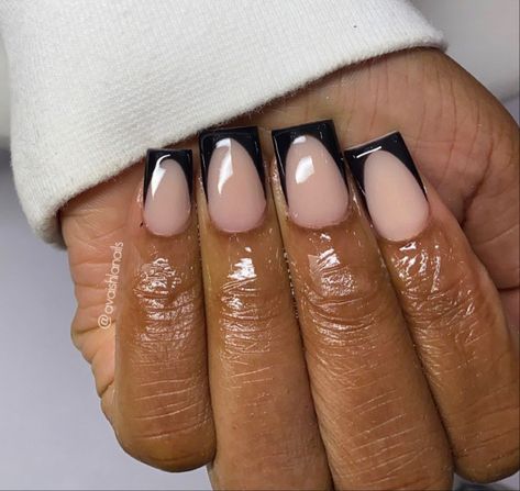 Black Square Nail Ideas, Black Fresh Tip Nails, Black French Tip Nails And Toes, Short Black French Tip Acrylic Nails, Short Black Frenchies, Black Short French Tip Nails, Black French Tip Toes, Short Black French Tip, Short Black French Tip Nails