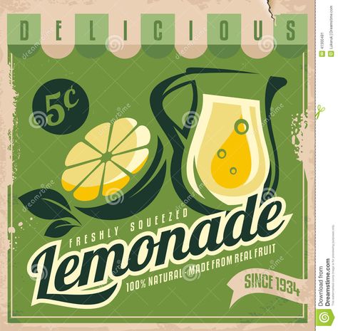 Lemonade - Download From Over 41 Million High Quality Stock Photos, Images, Vectors. Sign up for FREE today. Image: 41300481 Lemonade Visuals, Vintage Poster Template, Lemonade Design, Vernacular Design, Retro Banner, Homemade Lemonade Recipes, Lemonade Sign, Best Lemonade, Rose Lemonade