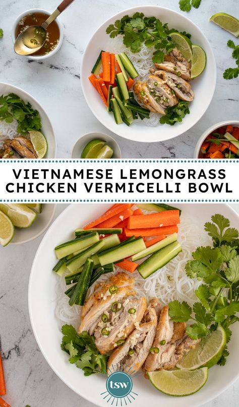 Lemongrass Chicken with Vermicelli Bowls - The Schmidty Wife Chicken Vermicelli Bowl, Vermicelli Bowl, Chicken Vermicelli, Types Of Cooking Oil, Bowl Lunch, Lemongrass Paste, Vermicelli Recipes, Lemongrass Chicken, Vermicelli Noodles