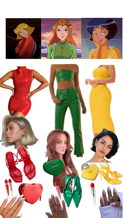 Totally Spies Costume Aesthetic for trio Totally Spies Costume, Spies Costume, Totally Spies Aesthetic, Spies Aesthetic, Costume Aesthetic, Spy Outfit, Trio Halloween Costumes, Matching Costumes, Character Inspired Outfits