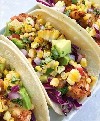 Tacos With Corn Salsa, Tuesday Dinner, Grilled Corn Salsa, Grilled Shrimp Tacos, Shrimp Corn, Corn Salsa Recipe, Cooking Light Magazine, Bbq Pork Ribs, Pork Rib Recipes