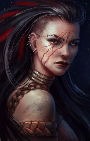 Female character fighter / barbarian with facial scars plaited leather clothing Dnd / Pathfinder character concept Facial Scars, Heroic Fantasy, Fantasy Portraits, Arte Fantasy, Fantasy Rpg, 판타지 아트, Fantasy Inspiration, Dnd Characters, Fantasy Artwork