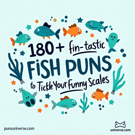 Dive into the deep sea of humor with our collection of 180+ fin-tastic fish puns that are sure to tickle your funny scales! Whether you're looking to make someone snicker like a clownfish or just want to krill some time, these puns are shore to make a splash. From scales to tails, each pun is a real catch and perfect for social media posts or just reeling in some laughs among friends. Don't let these slip through your gills—dive in and sea for yourself! 🐠😂 #puns #fishpuns #funny #wordplay #oceanlife #aquatic Fishing Puns, Fish Jokes, Pickle Puns, Pig Puns, Mushroom Puns, Bear Puns, Thanksgiving Puns, Fishing Jokes, Fish Puns