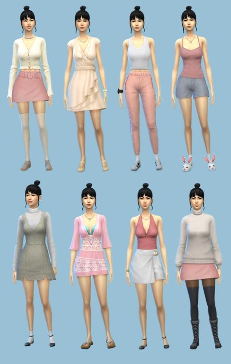 Sims 4 cute outfit inspiration in pastel tones 💚 my ID is Yuna_licht. #ts4 #sims4 #sims4outfits #ts4outfits #sims #sims4outfitinspiration Sims 4 Pink Outfits No Cc, Sims Looks Ideas, Sims 4 Outfit Inspo No Cc, Cute Sims 4 Characters No Cc, Sims 4 Cas Outfits No Cc, Sims 4 Base Game Outfits Ideas Y2k, Cute Sims Outfits No Cc, Sims 4 Cas Ideas No Cc, Sims 4 No Cc Outfits Ideas