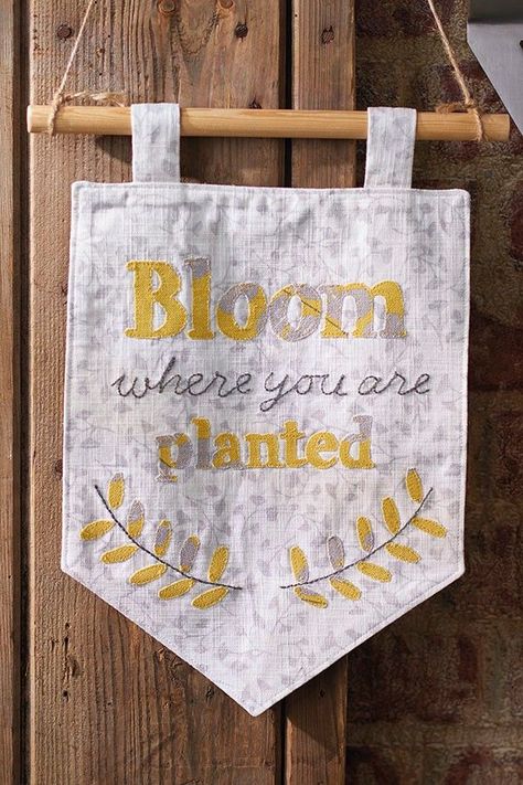 Make your home look blooming lovely this spring by stitching your own DIY wall hanging! Wall Hanging Sewing Projects, Fabric Wall Hanging Diy, John Lewis Fabric, Basic Sewing Kit, Art Packaging, Small Wall Hangings, Bloom Where You Are Planted, Fabric Collage, Fabric Wall Hanging