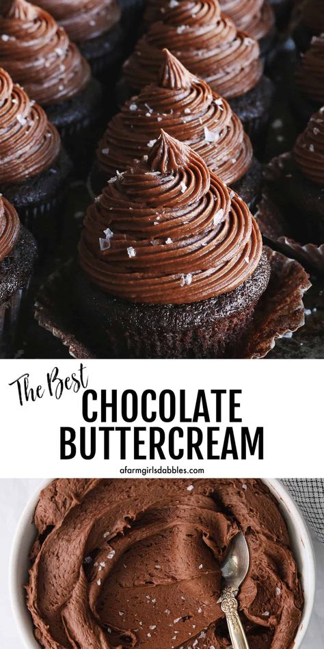 Made with just a few ingredients in under 10 minutes, this Chocolate Buttercream is rich and chocolatey, with a smooth and creamy texture. Perfect for topping cupcakes, cakes, and more. It's my absolute favorite chocolate buttercream!