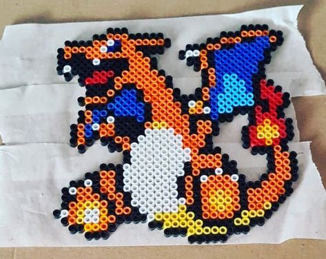 Charizard Pearl Beads, Perler Bead Charizard, Charizard Perler Bead Pattern, Charizard Perler Beads, Pokemon Perler Bead Patterns, Perler Bead Pokemon Patterns, Hama Beads Pokemon, Pokemon Bead, Pokemon Pattern