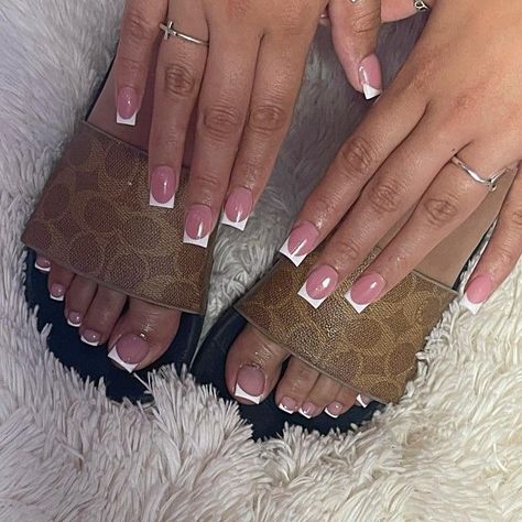 Acrylic Toes French Tip, Toes French Tip, Frenchies Nails, Coach Slides, Kylie Nails, Gel Toe Nails, Acrylic Toe Nails, Acrylic Toes, French Tip Acrylic Nails