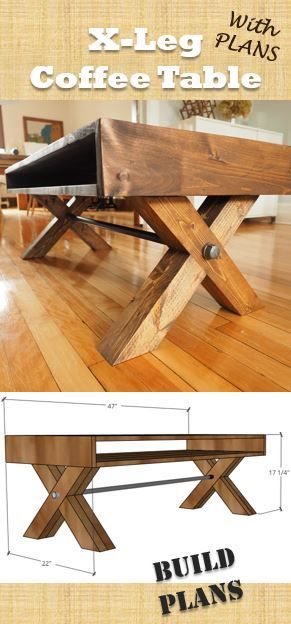 X-Leg Coffee Table | with Plans Farmhouse Industrial by DIY Montreal Farmhouse Industrial Coffee Table, Diy Montreal, Farmhouse Coffee Table Decor, Meja Industrial, Industrial Farmhouse Table, Coffee Table Plans, Farmhouse Industrial, Industrial Coffee Table, Woodworking Table