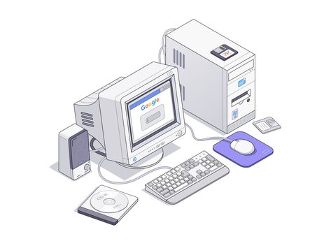 Old Computer, Isometric Art, Isometric Design, Isometric Illustration, Trigger Happy Havoc, Computer Art, Old Computers, Saint Charles, Life Design