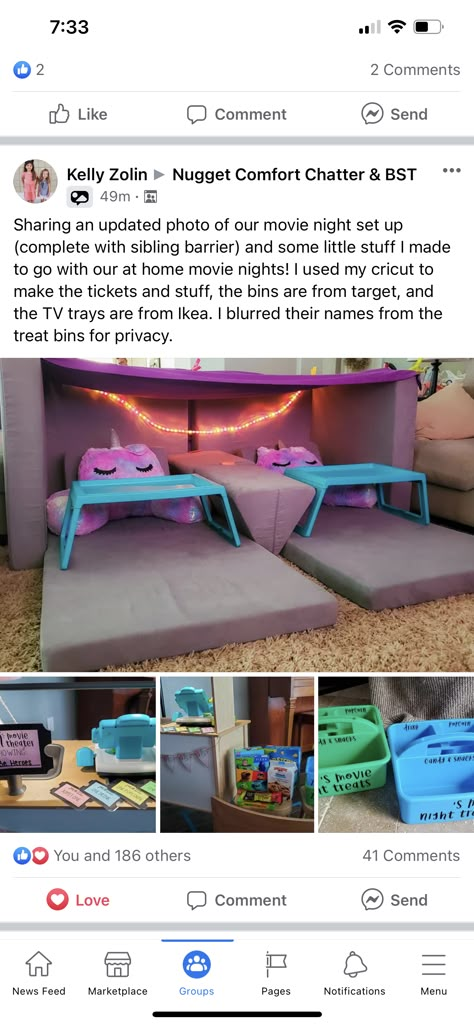 Nugget Couch Ideas Movie Night, Nugget Blanket Fort, Nugget Couch House, Nugget Movie Night, Nugget Couch Movie Night, Nugget Fort Ideas Three, Two Nugget Fort, Yourigami Couch Ideas, 2 Nugget Fort