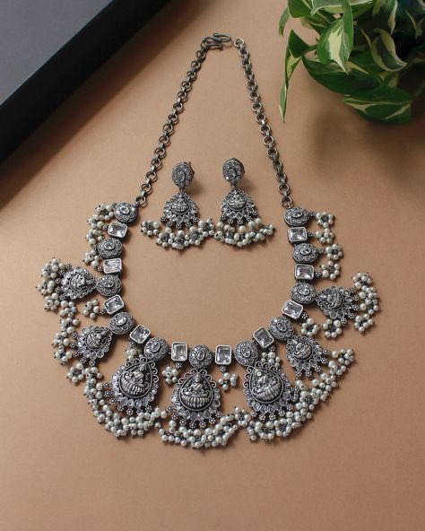 SILVER LOOKALIKE STONE NECKLACE SET only at @namanarts.in . 👉🏻 Swipe to see the varieties . Visit our website to order 🎀 Link in Bio 📎 . Also Follow us for such other exclusive offers and trendy designs 🤍 . #jewellery #jewelry #oxidisedjewellery #traditional #fashion #indianjewellery #indiantraditionalwear #oxidize #accessories #style #trending #jewelleryofinstagram #heavyjewellery #navratri #ganpatibappamorya #ganesha #navratrispecial #garba #jewellerylovers #jewellerydesign #jewellerycoll... Garba Jewellery, Navratri Jewellery, Stone Necklace Set, Navratri Special, Bride Jewelry, Gold Bride Jewelry, Accessories Style, Jewellery Silver, Oxidised Jewellery