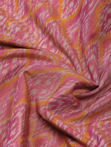 Silk Fabric Online, Cotton Silk Fabric, Silk Ikat, Fabric Online, Cotton Silk, Pink Orange, Silk Fabric, Pink And Orange, Hand Weaving