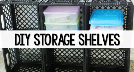 Easy DIY tutorial that shows you how to make your own classroom storage shelves or cubbies for less using milk crates. Diy Crates, Milk Crate Shelves, Book Box Labels, Classroom Labels Printables, Ikea Classroom, Hide Router, Milk Crate Storage, Teacher Storage, Craftroom Storage