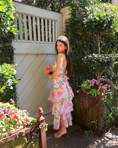 brb currently frolicking through a flower field in this dress 💐🧚‍♀️🌷🌼 April 19th at 7pm est 💌 #weddingguestdress #floralmaxidress #gardenpartydress #cottagecore #coquetteaesthetic #europeansummer Azalea Dress, Ruffle Design, Garden Party Dress, Garden Parties, Tiered Maxi Dress, European Summer, Flower Field, Belt Tying, Tie Belt