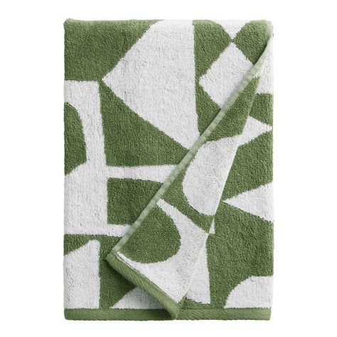 Zia Laurel Green Geo Terry Bath Towel - World Market Olive Bathroom Accessories, Laurel Green, White Palette, Modern Addition, Towel Pattern, World Market, Hand Towel, Bath Towel, Christmas Shopping