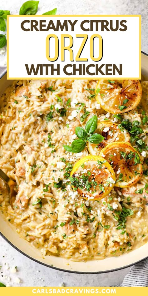 Savor the zesty flavors of lemon with our Chicken Orzo. Tender pieces of chicken are nestled in a bed of creamy, lemon-infused orzo, creating a dish that's both comforting and refreshing. With each bite, you'll experience a perfect balance of creamy texture and bright citrus notes, making this dish a delightful meal for any occasion. Chicken With Orzo Recipes, Lemon Orzo Recipes, Lemon Chicken Orzo Pasta, Chicken Lemon Orzo, Lemon Orzo Chicken, Orzo Recipes Side, Man Dinner, Chicken Thigh Casserole, Lunch Recipes For Work