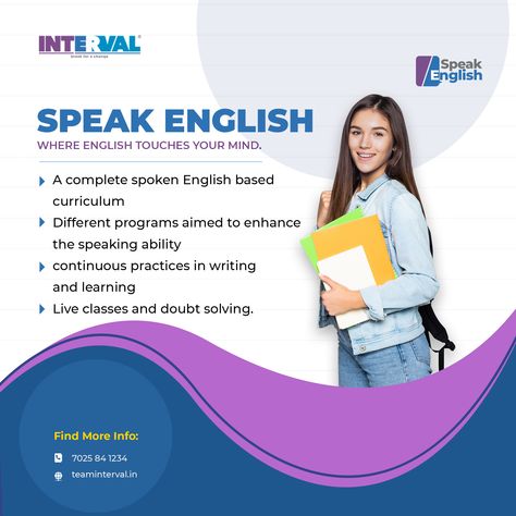 #english #speakenglish #onlinetuition #interval #ateacherforastudent #individualtuition #teaminterval #tuitionclass Spoken English Class Posters, Spoken English Poster Design, English Courses Advertising, English Course Design, English Course Poster Design, Preschool Logo, Tutoring Flyer, English Conversation For Kids, Spoken English Course