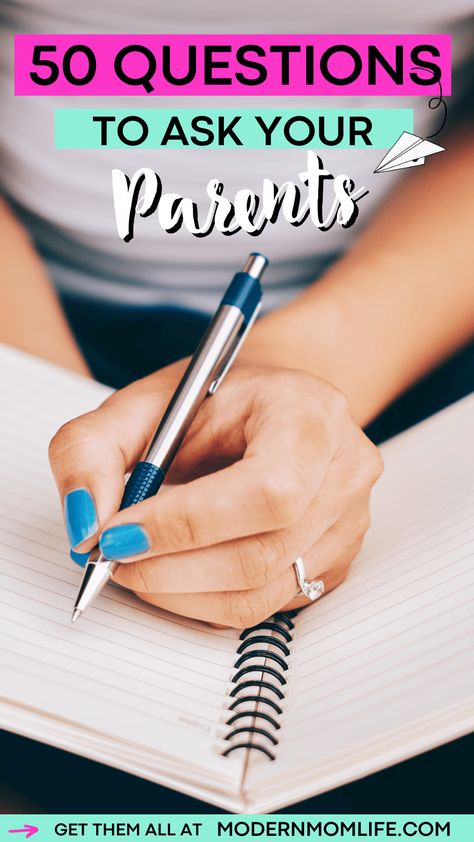 50 questions to ask your parents right now. These conversation starters will spark meaningful conversations you will cherish. Free printable journal inclued. #Journaling #Journals #Questions #Parents #Grandparents #MemoryMaking Questions To Ask Mom About Her Life, Questions To Ask Your Parents, Family Questions, 50 Questions To Ask, Free Printable Journal, Have You Ever Questions, Relationship Quiz, Family Journal, Family History Projects