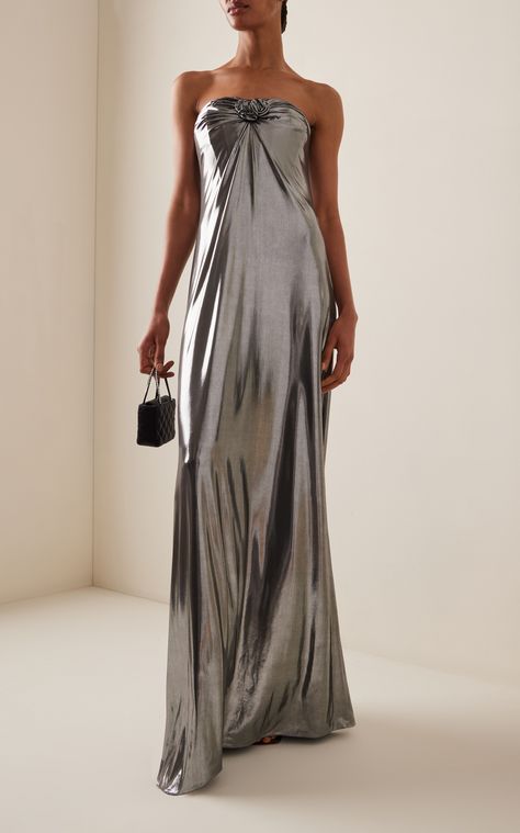 Strapless Metallic Maxi Dress Maternity Evening Gowns, Gold Silk Dress, Magda Butrym, Cocktail Evening Dresses, Maxi Dress Cocktail, Gold Silk, Gala Dresses, Create Outfits, Runway Collection