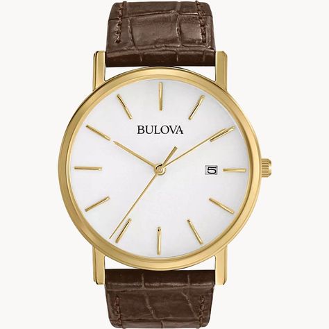 Men's Shoes Accessories, Mens Fashion Classic, Crystal Watches, Leather Strap Watch, Mens Formal, Classic Watches, Brown Leather Strap, Mens Gold, White Dial