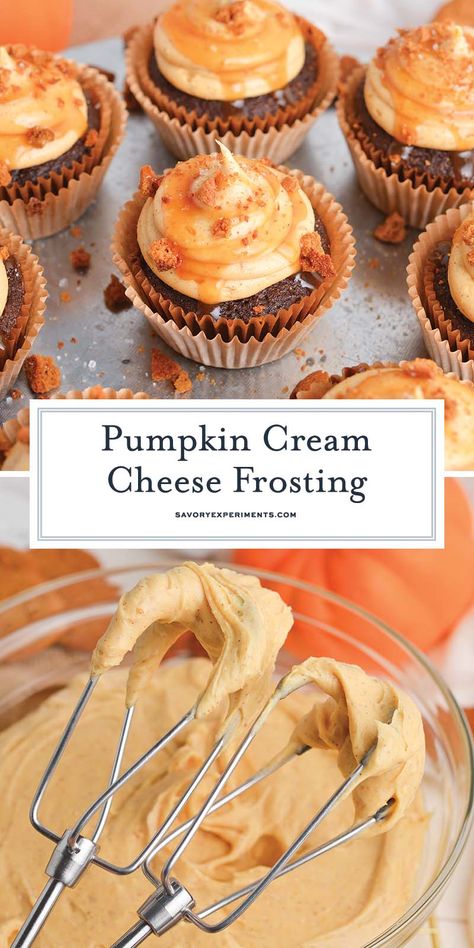 Perfectly creamy without being overly sweet, this EASY Pumpkin Cream Cheese Frosting is perfect for all of your fall baking needs! Pumpkin Cream Cheese Frosting, Quick And Easy Fall Desserts, Pudding Cream Cheese Frosting, College Desserts, Thanksgiving Recipes Desserts, Easy Fall Treats, Pumpkin Spice Cream Cheese, Pumpkin Spice Cream, Autumn Baking